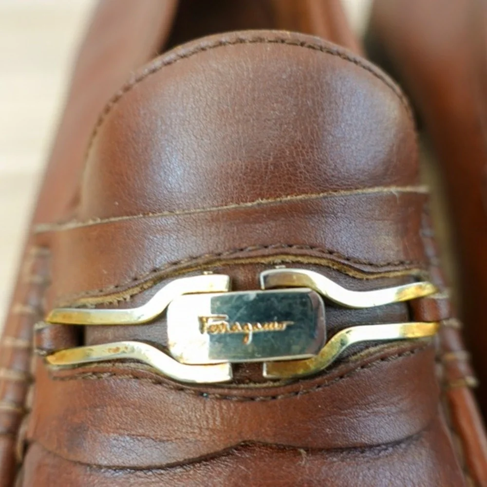 Vintage Salvatore Ferragamo Loafer Men 9 D Bourbon 43 Gancini Bit Mocassin ITALY